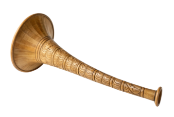 PNG Ornate wooden alphorn on black background showcasing detailed carving and craftsmanship