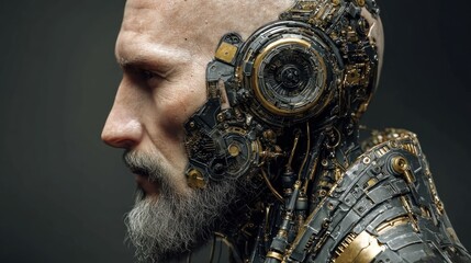 Fototapeta premium Cybernetic Man: A Futuristic Portrait of Technological Enhancement
