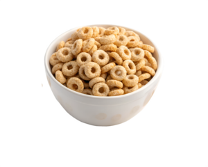 Cereal corn rings in white bowl