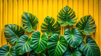 Tropical Leaves on Yellow Wall
