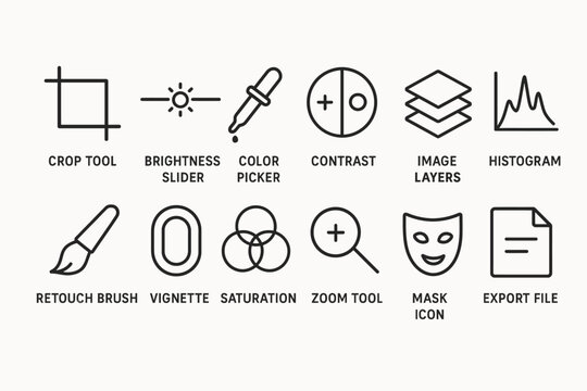 Graphic design icons: tools for image editing and retouching