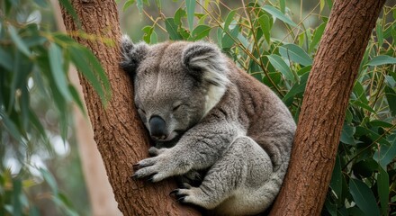 Adorable Koala Sleeping in Eucalyptus Tree