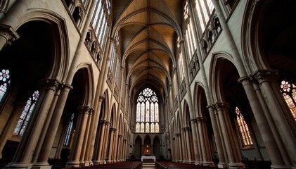 Fototapeta premium Majestic French church, intricate architecture, stained glass, gothic details, religious building, historical landmark , culture, landmark