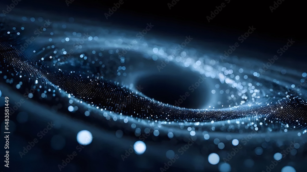Aufkleber ぼかし効果を持つ暗い背景の青い抽象的な宇宙デジタル銀河の渦巻き