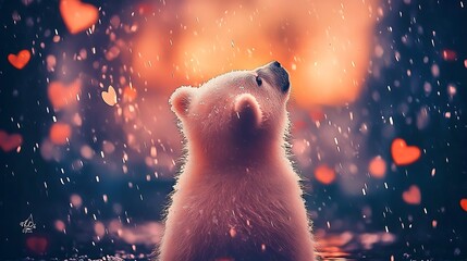 Cute Polar Bear in Rain