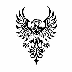 Tribal Phoenix Bird with Outspread Wings - Tattoo Design