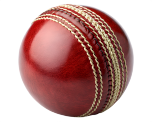 Red leather cricket ball on white