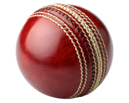 Red leather cricket ball on white