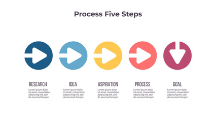 Business infographic template. Arrow timeline with five options, steps. Vector chart.