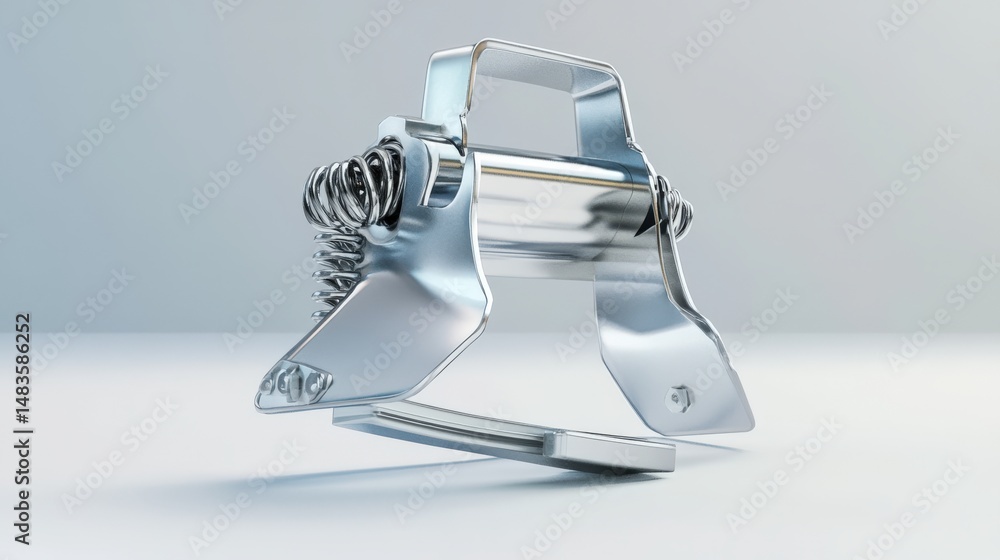 Poster metallic latch mechanism in a 3d render.