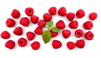 a high resolution, photorealistic loose raspberries isolated on a clean white background