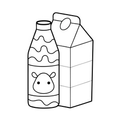 Cute Black and White Milk Bottle and Carton Illustration