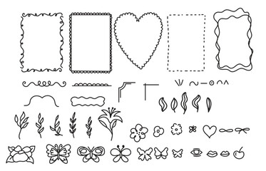 Whimsical frames, retro hand drawn vector whimsical