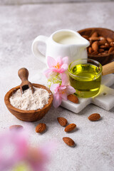 Almond alternative milk, oil and flour