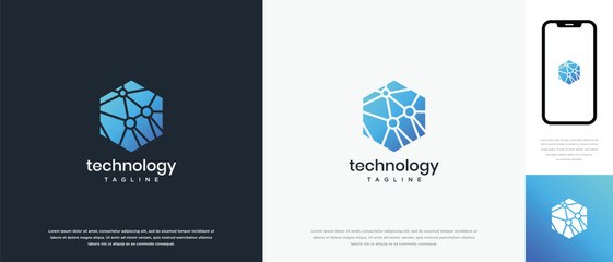Technology hexagon logo design. Technology connection hexagon logo template. Technology logo symbol icon