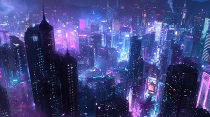 Obraz premium A futuristic cityscape's vibrant night glow.