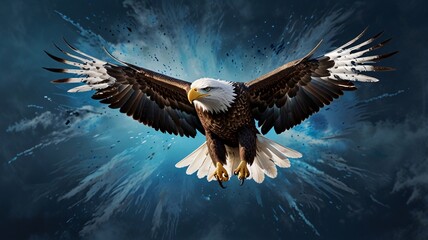 Fototapeta premium An eagle soaring in the sky with its wings fully extended. Generative AI.