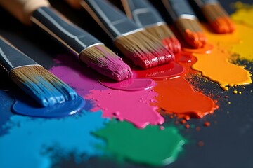 Obraz premium watercolor paints and brushes