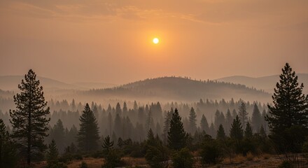 Smoky Sunset Over Mountain Range