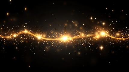 Naklejka premium Golden Light Streaks and Sparkles on Dark Background