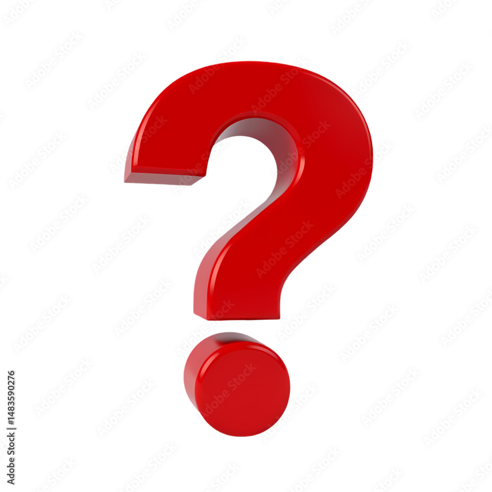 Poster red question mark 3d render isolated on transparent background