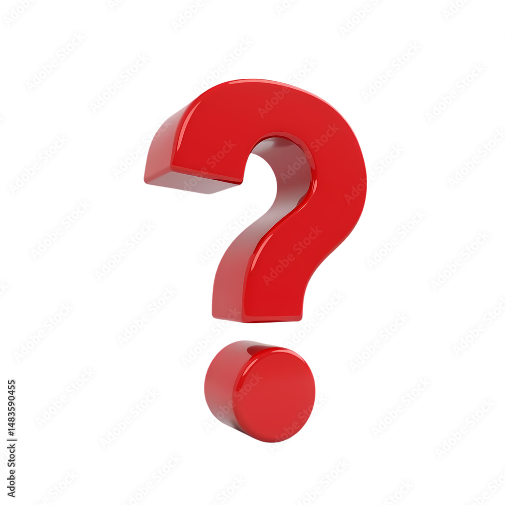 Poster red question mark 3d render isolated on transparent background