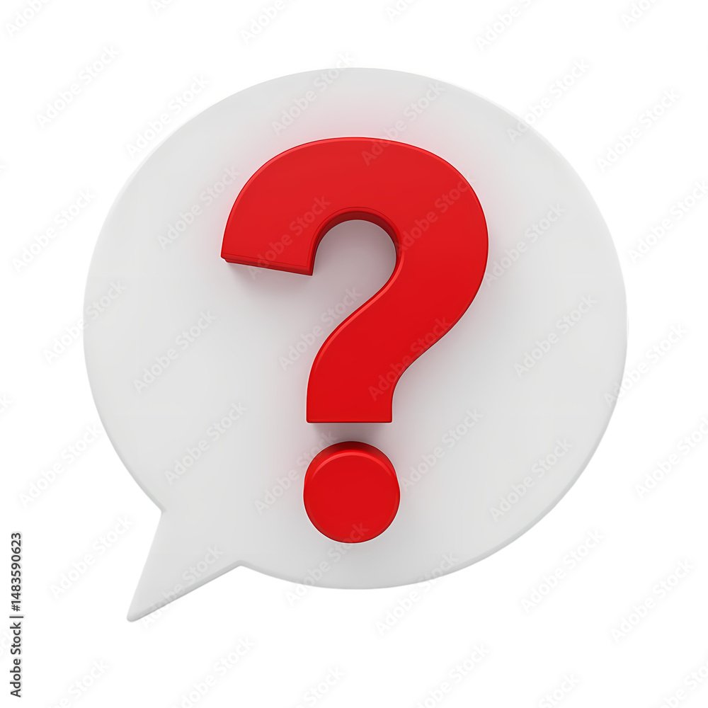 Poster red question mark in speech bubble faq help inquiry isolated on transparent background