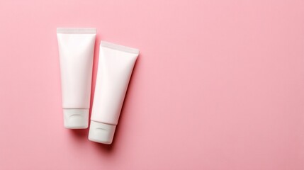 Two tubes of cosmetic cream on a pink background (1)