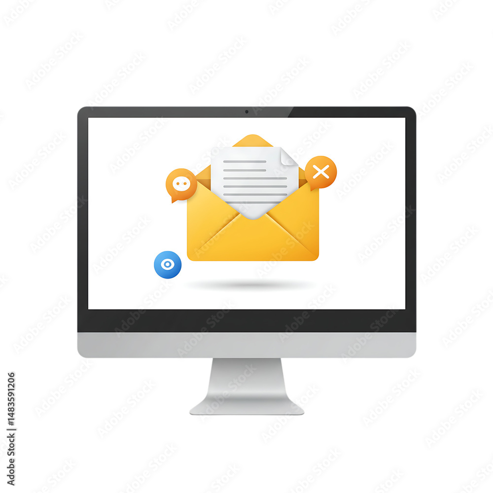 Poster email notification displayed on a computer screen with an envelope and alert bubbles