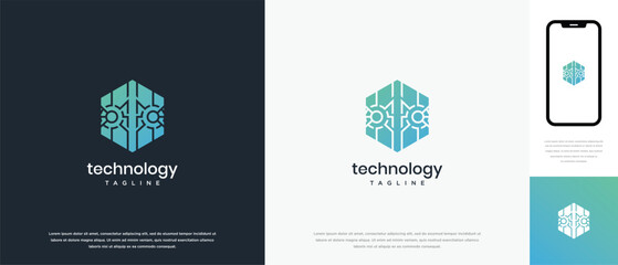 Technology hexagon logo design. Technology connection hexagon logo template. Technology logo symbol icon