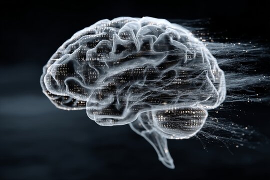 brain scan transforming into digital code, symbol of brain-computer interface 