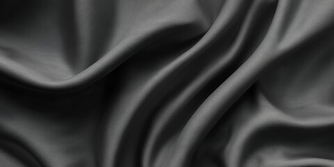 Obraz premium Close-up of smooth black satin fabric with soft elegant folds and highlights 