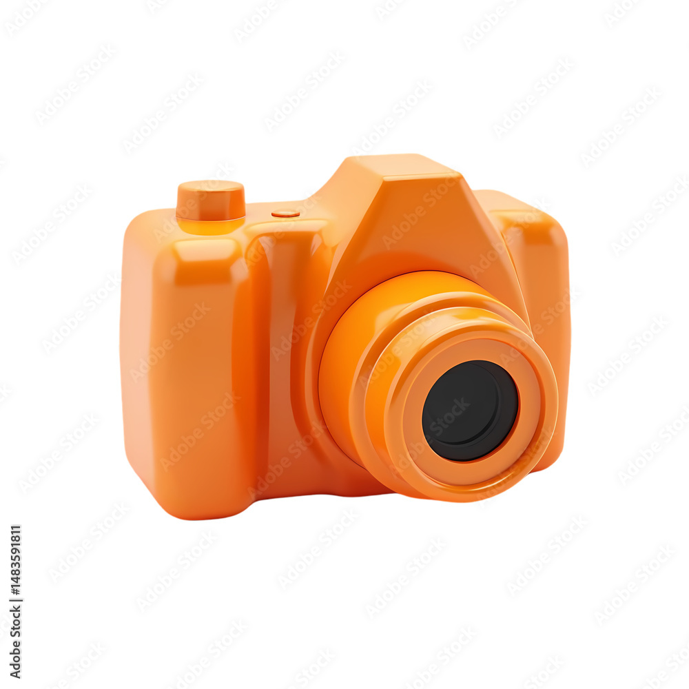 Poster orange camera icon 3d render of a digital camera isolated on transparent background