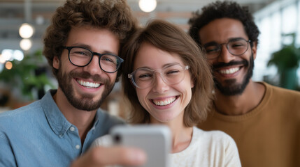 A cheerful business team enjoying collaboration in a modern office