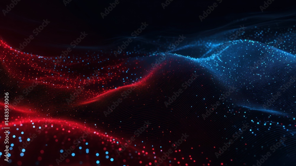 Aufkleber abstract red and blue digital wavescape: a mesmerizing digital artwork featuring dynamic, undulating