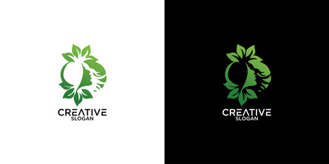 circle beauty Natural women face logo design inspiration	