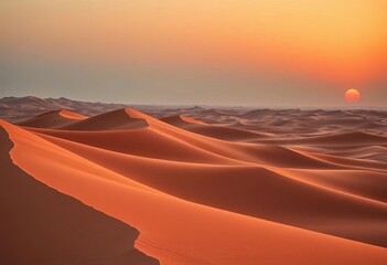 UAE sand dunes ablaze with sunset hues, vast and tranquil,  wind, photography