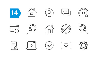 Web icon collection. Essential signs and symbols set correction. Round square icons with popular line style, web and mobile icons. Vector illustration isolated on white background
