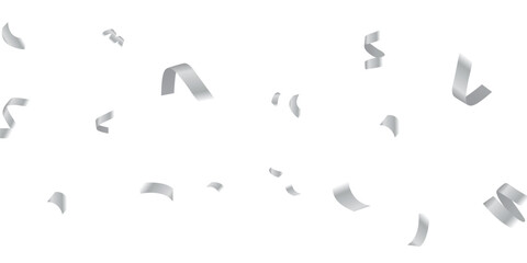 Graceful Silver Confetti Overlay for Invitations, Posters, and Party Graphics. Seamless Elegant Silver Confetti and Ribbon Overlay on Transparent Background for Luxurious Event Designs