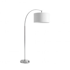 Naklejka premium A minimalist chrome floor lamp with a white lampshade stands elegantly against a clean white backdrop, showcasing modern home decor lighting perfectly.