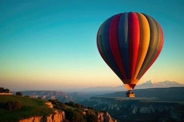 Fototapeta premium Colorful hot air balloon soaring over landscape, landscape, balloon, flight