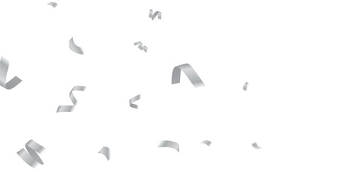 Obraz premium Realistic pattern over a transparent background, ideal for adding a celebratory, decorative touch to invitations, event flyers. Luxury Silver Falling Elements on Transparent PNG for Glamorous Party.