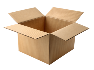 Open top brown cardboard box isolated