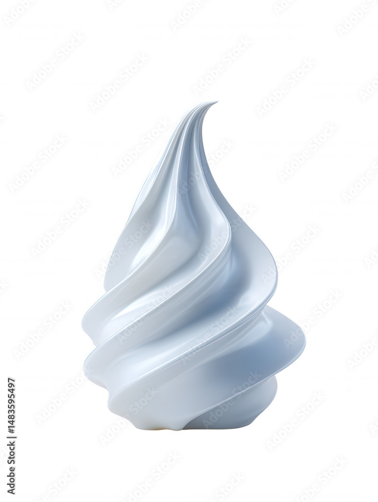 Poster a soft serve ice cream cone is swirled into a delicious looking smooth spiral on a plain white backg
