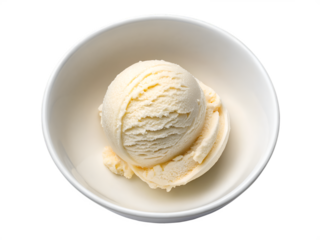 Vanilla ice cream in white bowl top view