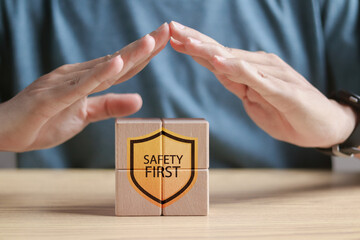Safety first concept. Work safety, caution work hazards, danger surveillance and zero accident....