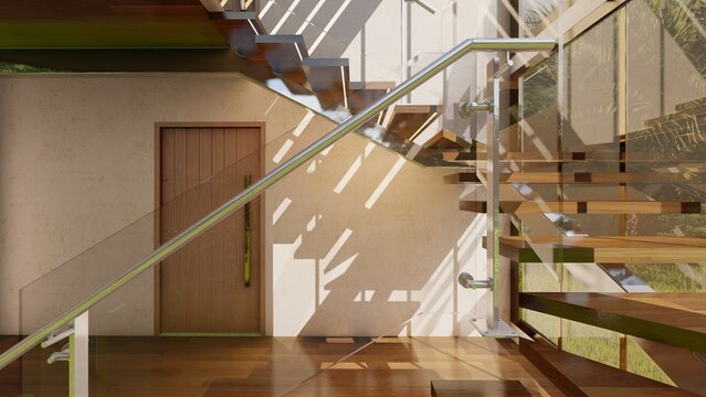 Floating Duplex Stair Design in Luxury Home-Architectural Visualization with Natural Light
