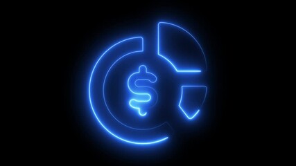Glowing neon line pie chart animated icon with dollar icon. business charts for data analysis on black background neon dollar symbol within a financial pie chart element - Powered by Adobe