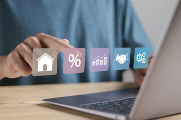 Real estate investment concept. Interest rate, investment property mortgage and business real...