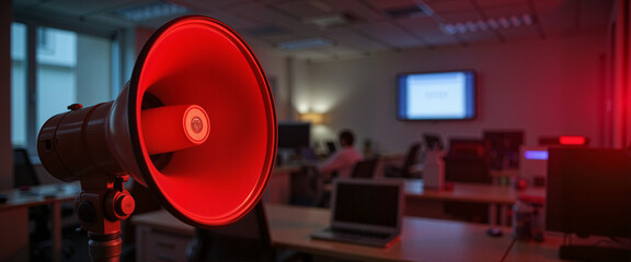 Loudspeaker emitting red light in quiet office, power of persuasion